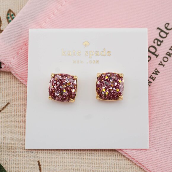 Kate Spade Small Square Stud Earrings in Rose Gold Glitter - Picture 1 of 4